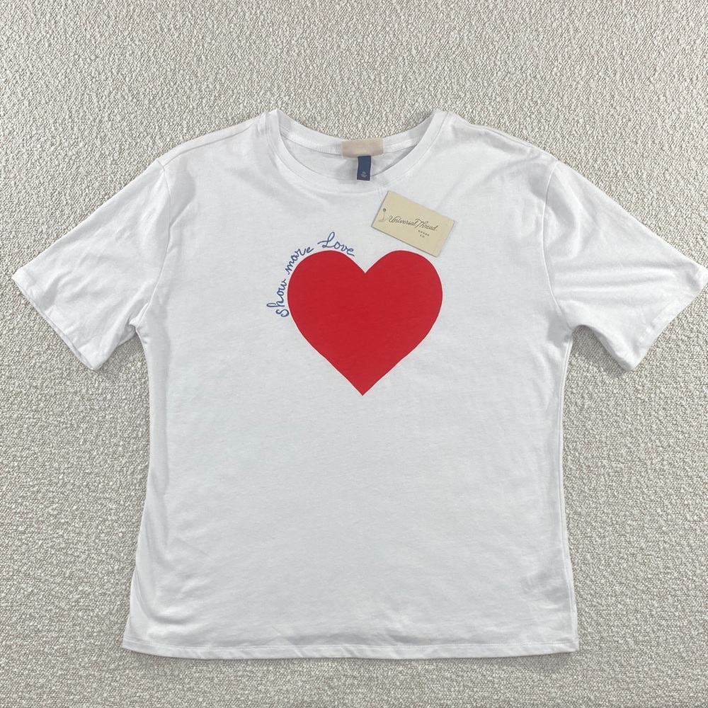 Universal Thread White Tee with Red Heart womans xs show more love new